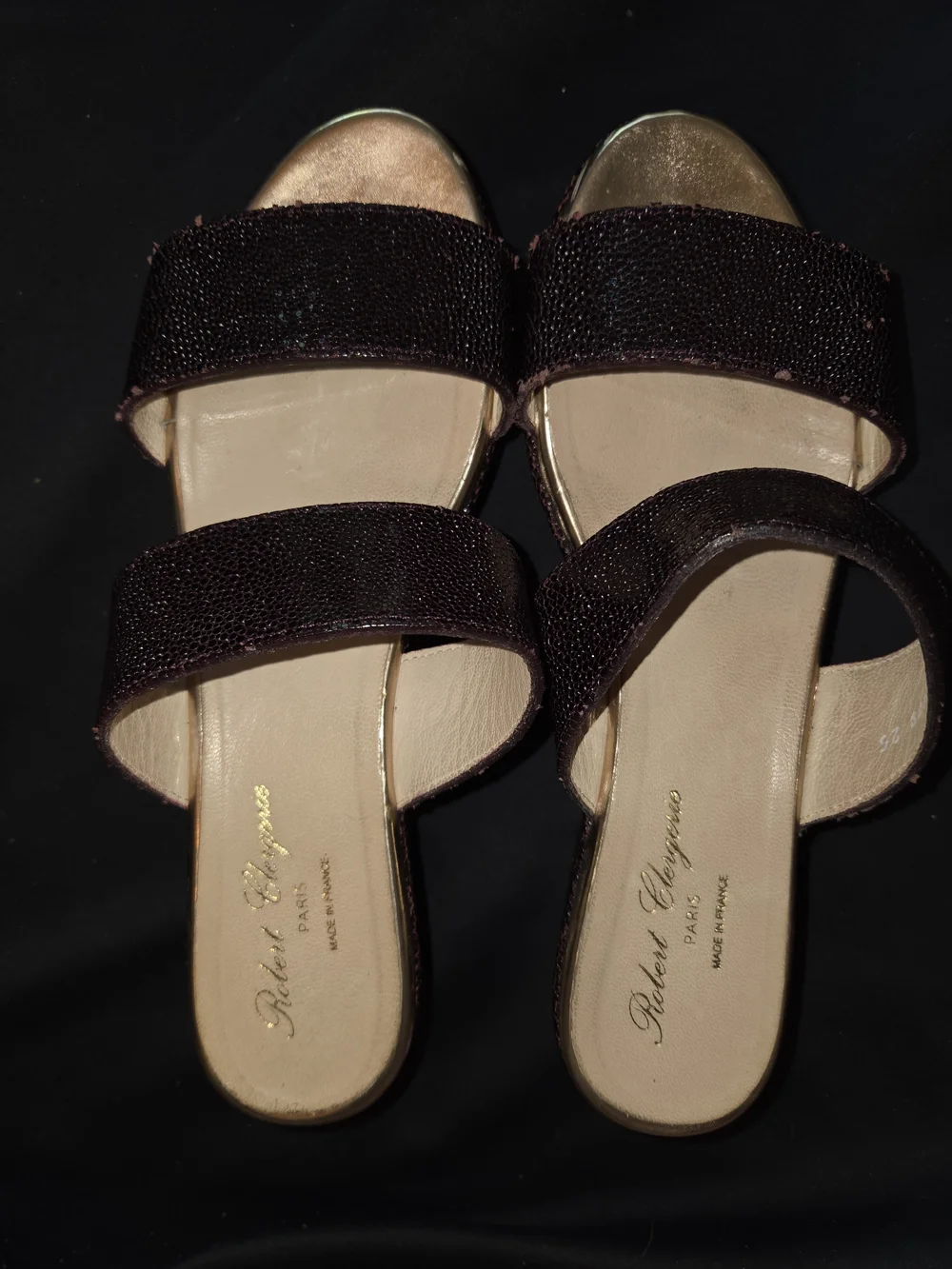 Robert Clergerie Burgundy Beaded Double-Strap Slide Sandals